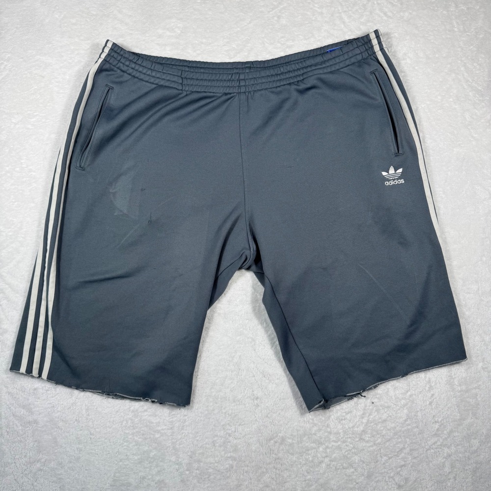 Adidas Originals Mens 2XL Grey Blue 3-Stripe Cut Off Trefoil Track Shorts FAIR